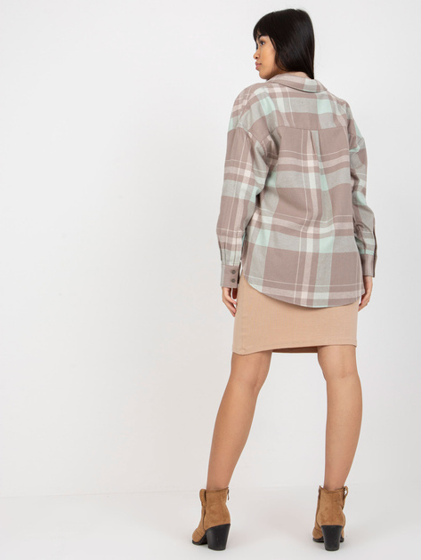 Hurt Ciemnobeżowa luźna koszula w kratę z dłuższym tyłem