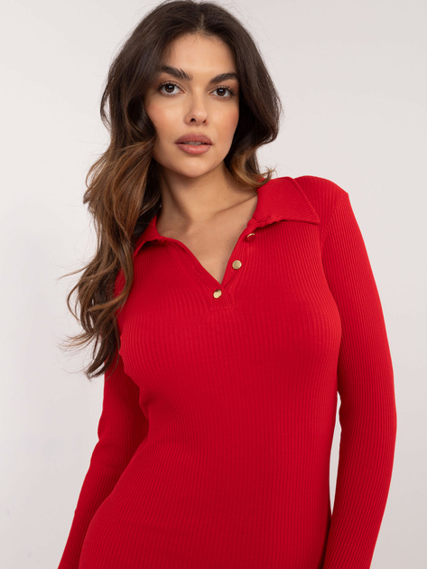 Hurt Czerwona prążkowana sukienka basic z guzikami