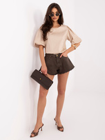 Beżowa damska bluzka oversize z bawełny 