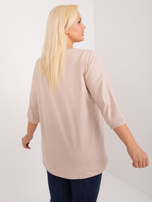 Hurtownia Beżowa bluzka plus size z napisem 