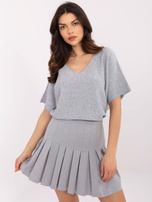 Hurt Szary dwustronny sweter z krótkim rękawem