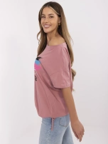 Brudnoróżowy damski t-shirt z wiązaniem