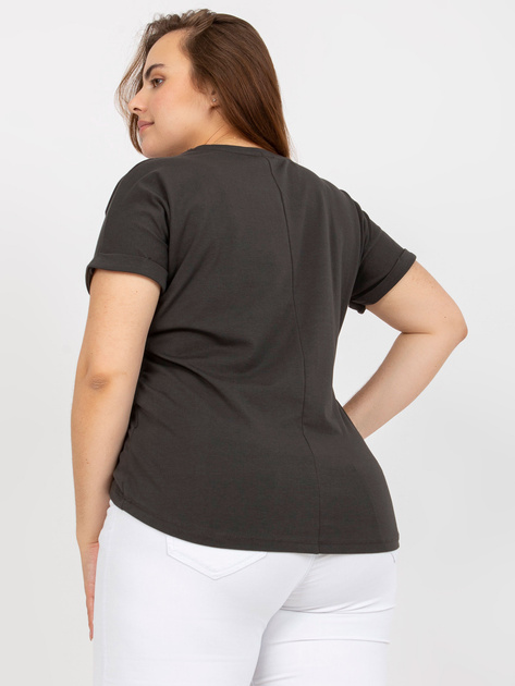 Khaki asymetryczny t-shirt plus size z bawełny