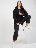 Hurt Schwarzer Reißverschluss-Pullover Plus Size mit Kapuze und Aufschriften.