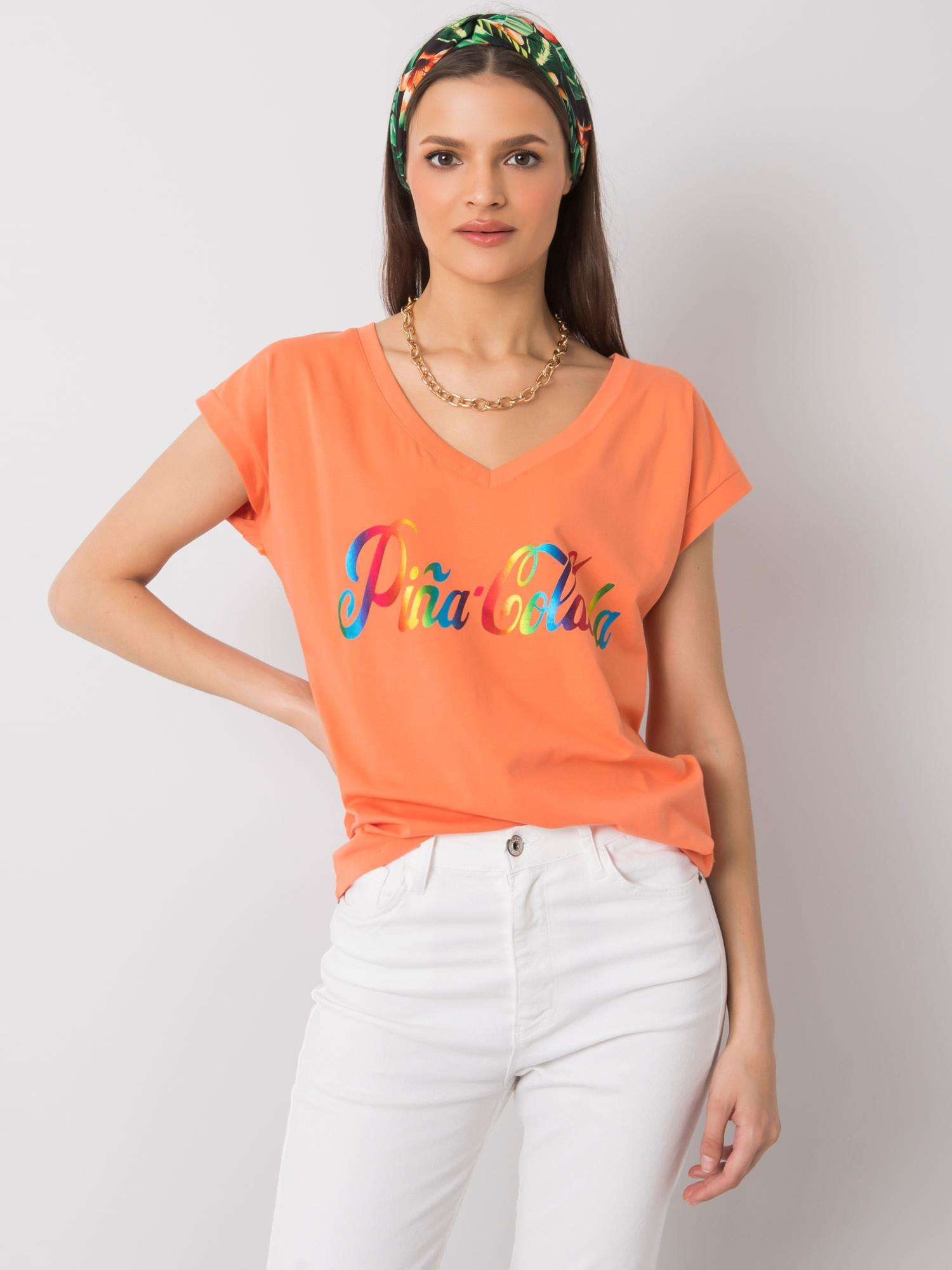 Pomarańczowy t-shirt z nadrukiem Hollis