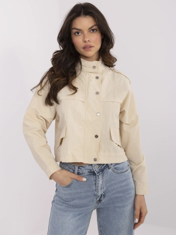 Beżowa kurtka wiatrówka z suwakiem i zatrzaskami