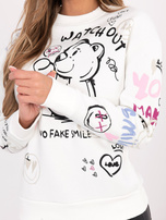 Biała ocieplana bluza z napisami SUBLEVEL