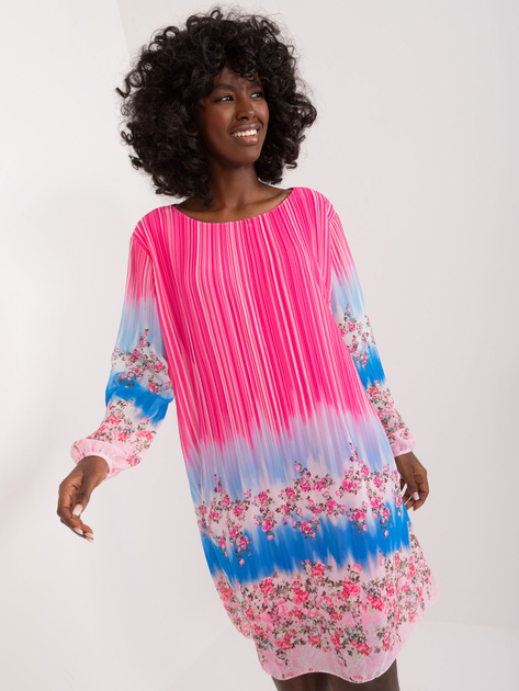 Hurtownia Ciemnoróżowa damska prosta sukienka we wzory