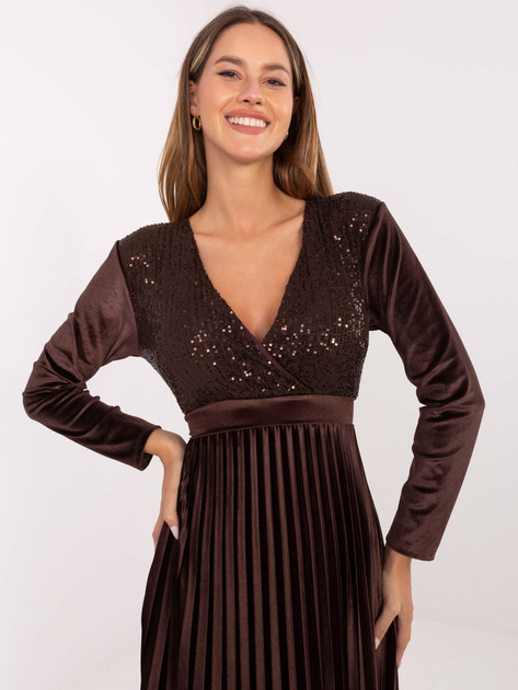 Ciemnobrązowa maxi sukienka z cekinami