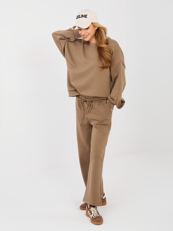 Brązowy damski komplet z bluzą oversize