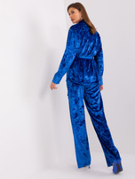 Hurt Kobaltowy komplet z weluru z rozpinaną koszulą