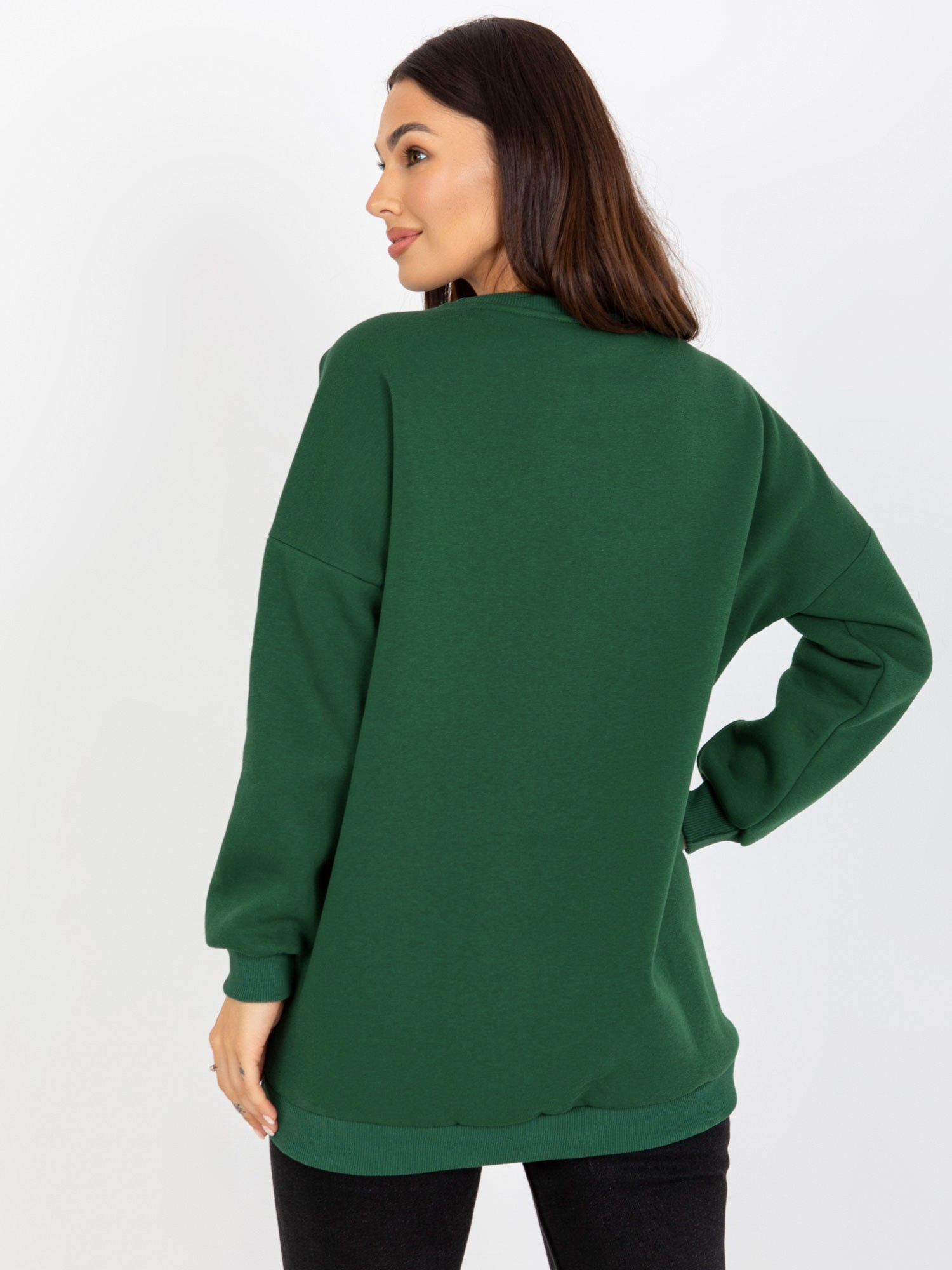 Ciemnozielona dresowa bluza basic z długim rękawem