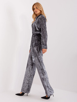 Hurtownia Ciemnoszary komplet welurowy z koszulą