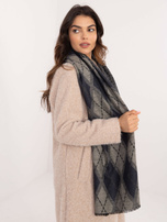 Hurtownia Granatowo-beżowy damski szal w romby