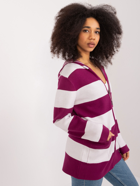 Hurt Fioletowo-biały sweter rozpinany z wiskozą