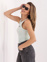 Miętowy damski tank top z haftowanym napisem SUBLEVEL 