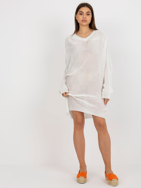 Hurt Biała letnia sukienka dzianinowa z dekoltem V