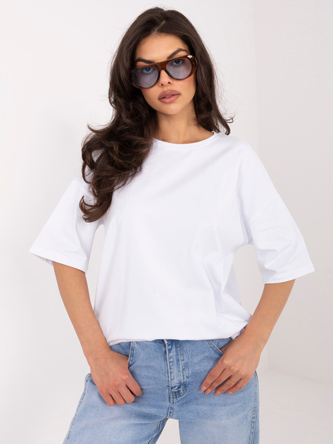 Biały damski t-shirt oversize z bawełny RUE PARIS