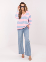 Pastelowa różowo-niebieska bluza oversize z dekoltem V