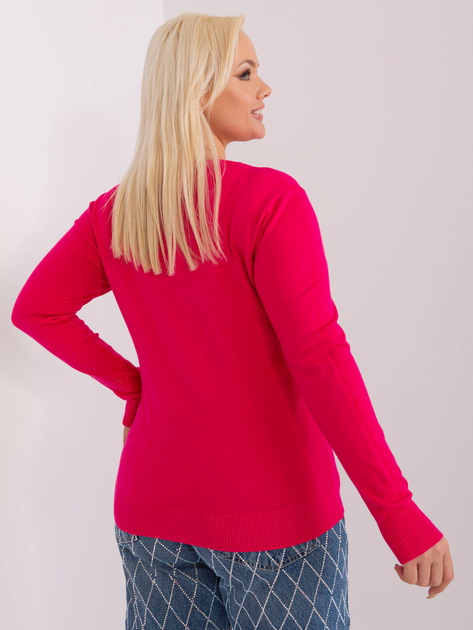 Hurt Fuksjowy gładki sweter plus size z długim rękawem