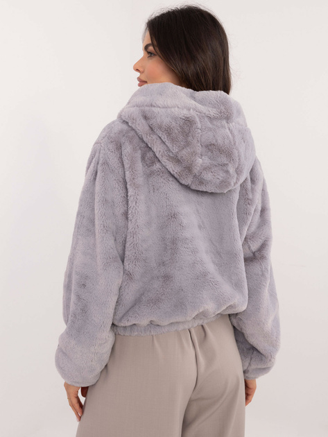 Hurt Szara futrzana kurtka damska z zapięciem na suwak