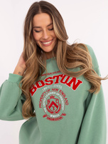 Hurt Pistacjowa bluza bez kaptura z naszywkami