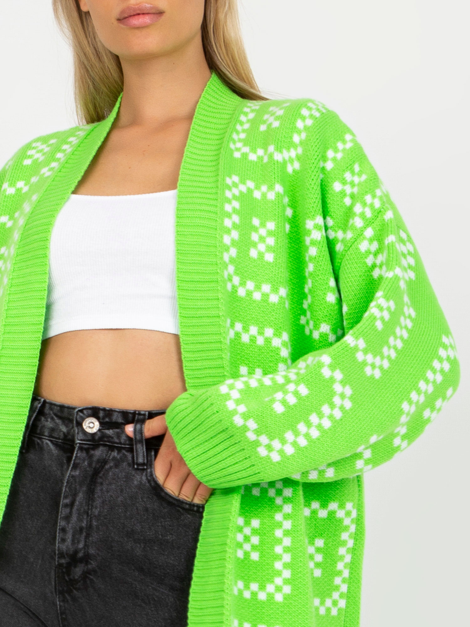 Hurtownia online Fluo zielony długi kardigan oversize RUE PARIS 