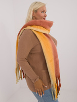 Hurt Beżowo-pomarańczowy długi szal damski ombre z frędzlami