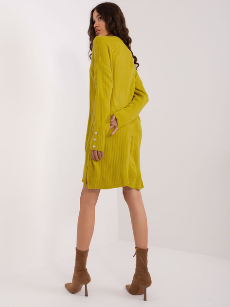 Hurt Oliwkowa sukienka dzianinowa z rozcięciami