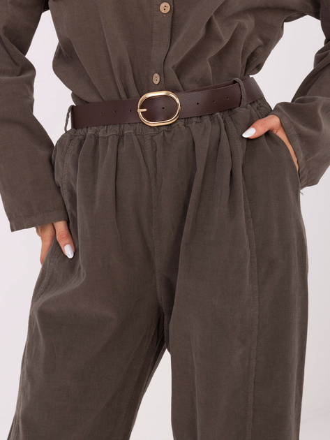 Khaki sztruksowe spodnie z kieszeniami