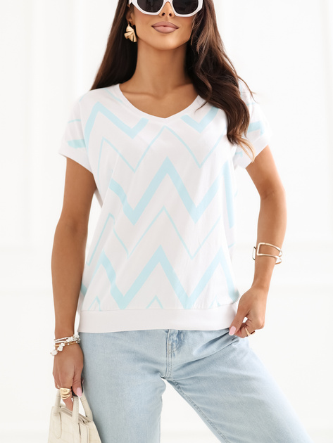 Miętowa damska bluzka w geometryczny wzór