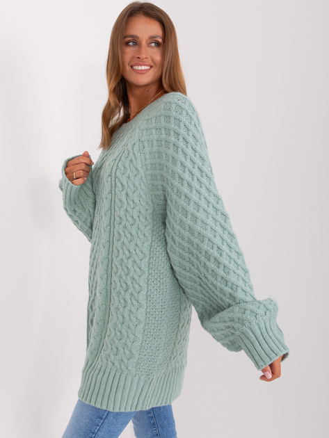 Hurt Miętowa sukienka dzianinowa z szerokim rękawem