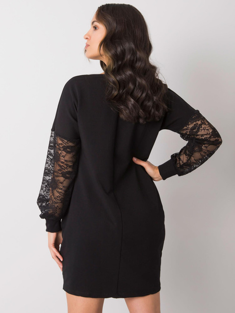 Czarna sukienka z koronkowymi rękawami Alexxie RUE PARIS