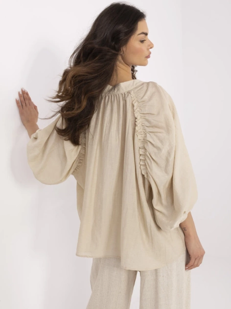 Beżowa damska koszula oversize z dodatkiem lnu