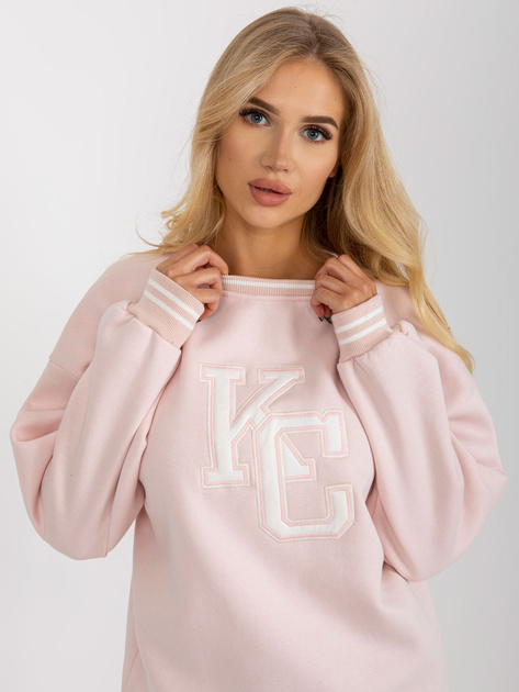 Hurt Jasnoróżowa ocieplana bluza bez kaptura z bawełny