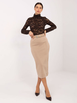 Ciemnobeżowa spódnica z prążkowanej dzianiny 