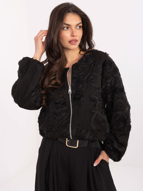 Czarna zamszowa kurtka z suwakiem RUE PARIS