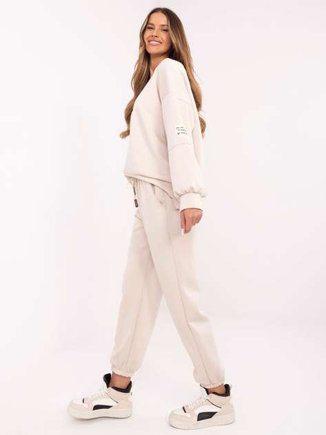 Hurt Beżowy dwuczęściowy komplet z domieszką wiskozy