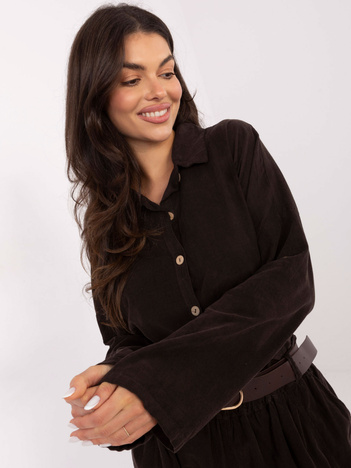 Ciemnobrązowa sztruksowa koszula z długim rękawem