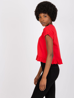 Czerwony t-shirt damski z falbaną Hierro MAYFLIES