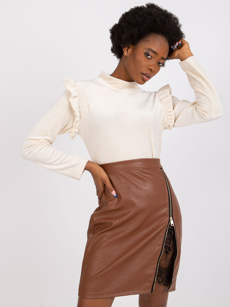 Beżowa bluzka welurowa z falbanami Eugenie