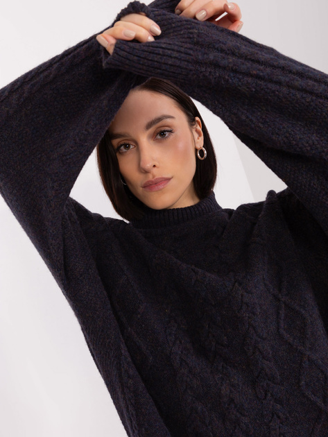 Hurtownia Czarny luźny sweter z warkoczami