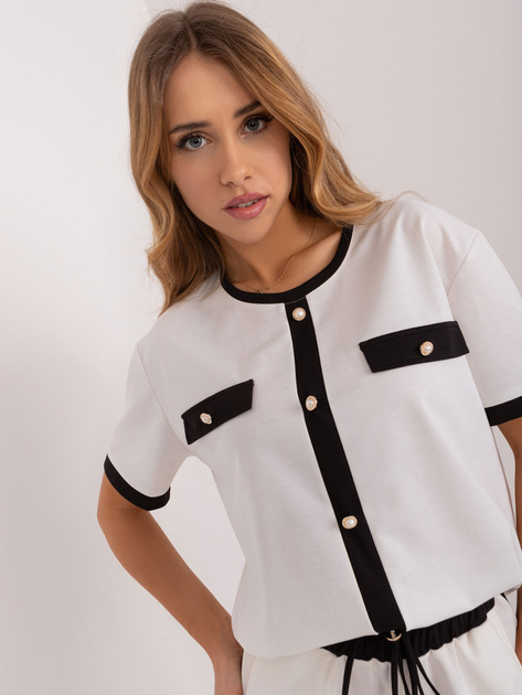 Hurtownia Ecru wizytowa bluzka damska z ozdobnymi guzikami