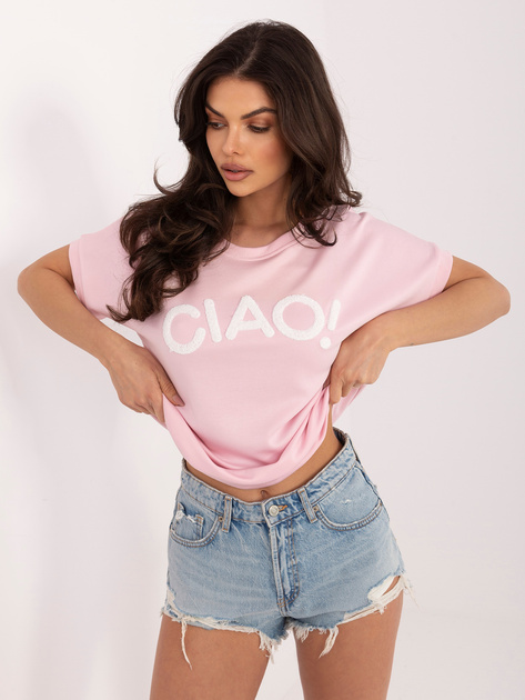 Jasnoróżowa bluzka z wypukłym napisem RUE PARIS