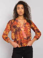 Brązowa bluzka szyfonowa z nadrukiem Barrie