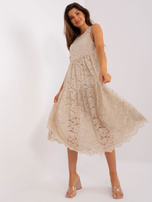 Hurtownia Beżowa midi sukienka z falbaną OCH BELLA
