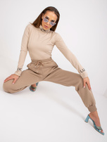 Ciemnobeżowe damskie spodnie dresowe high waist Julia