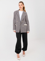 Czarno-różowa tweedowa marynarka z perełkami 