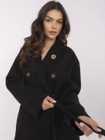 Czarny damski płaszcz z odpinaną broszką OCH BELLA