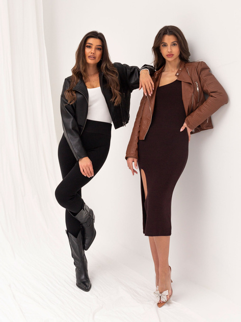 Hurtownia Ciemnobrązowa sukienka na co dzień z długim rękawem